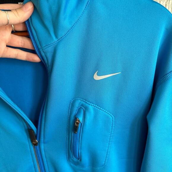 Nike Running Dri-Fit Blue Full Zip Up Long Sleeve Pocket Sweatshirt Jacket M - Picture 2 of 5